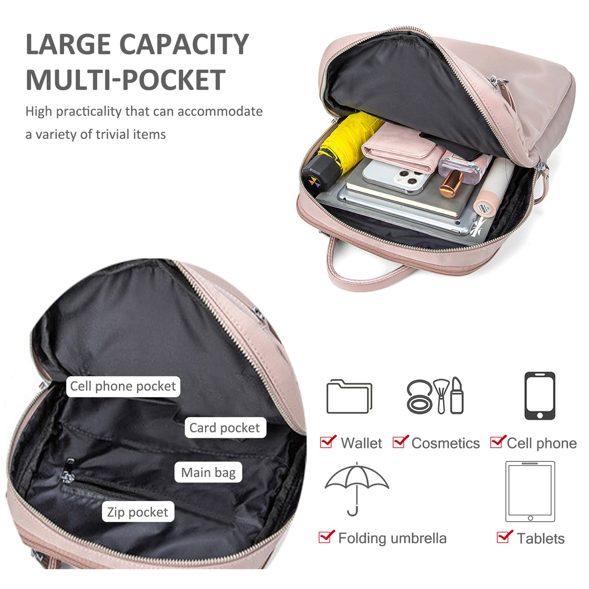 NICOLE & DORIS Mädchen Rucksack – Mini-Rucksack Im Frischen Stil, Schwarz, Praktisch & Leicht